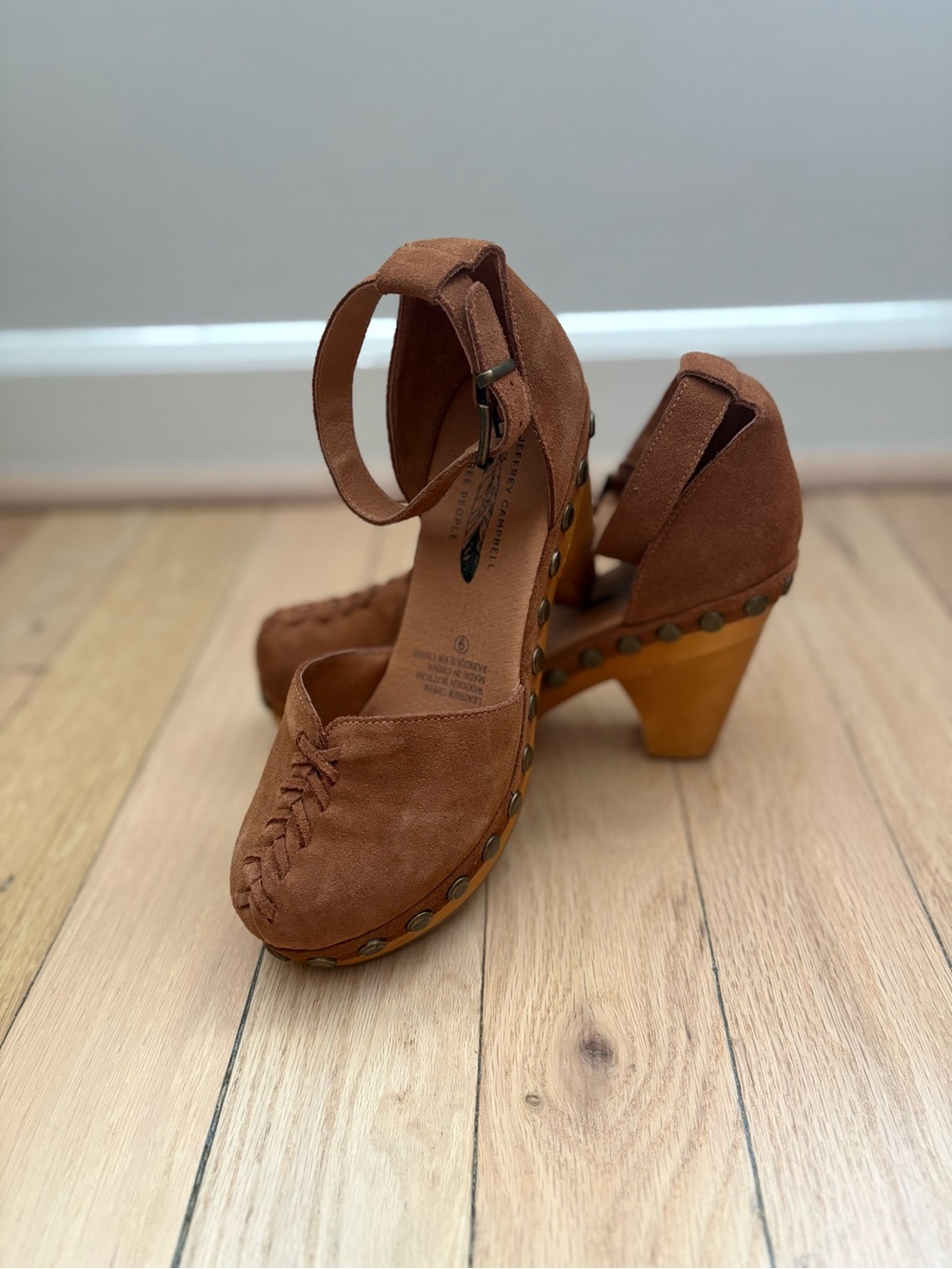 Jeffery Campbell x Free People Brown Suede Ankle-Strap Clog Heels, Size 9